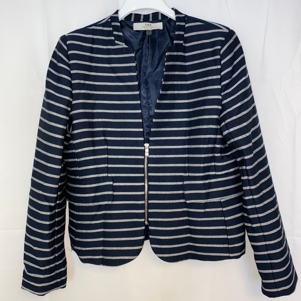 XL Navy & Grayu Striped Blazer